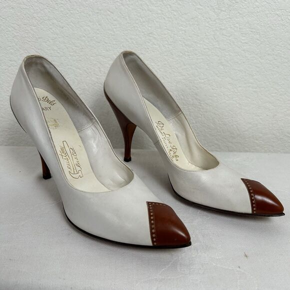 VTG De Liso Deb Women’s Sz 8 1/2 S Leather Spectator Stiletto Office Capsule - Picture 1 of 15